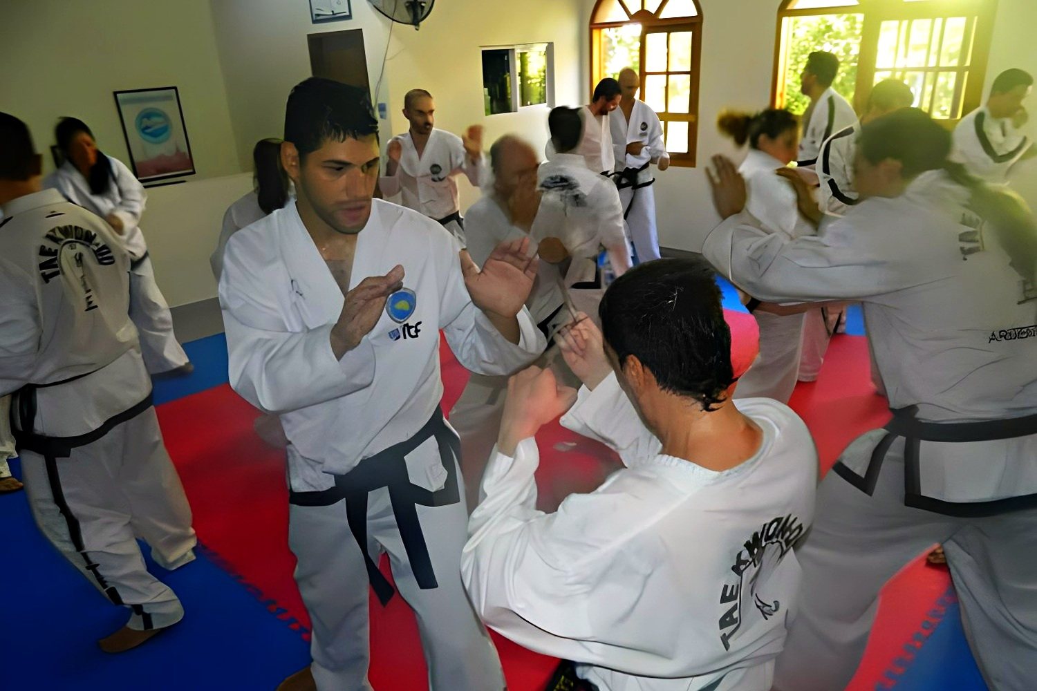 Clase de adultos entrenando en el dojo
