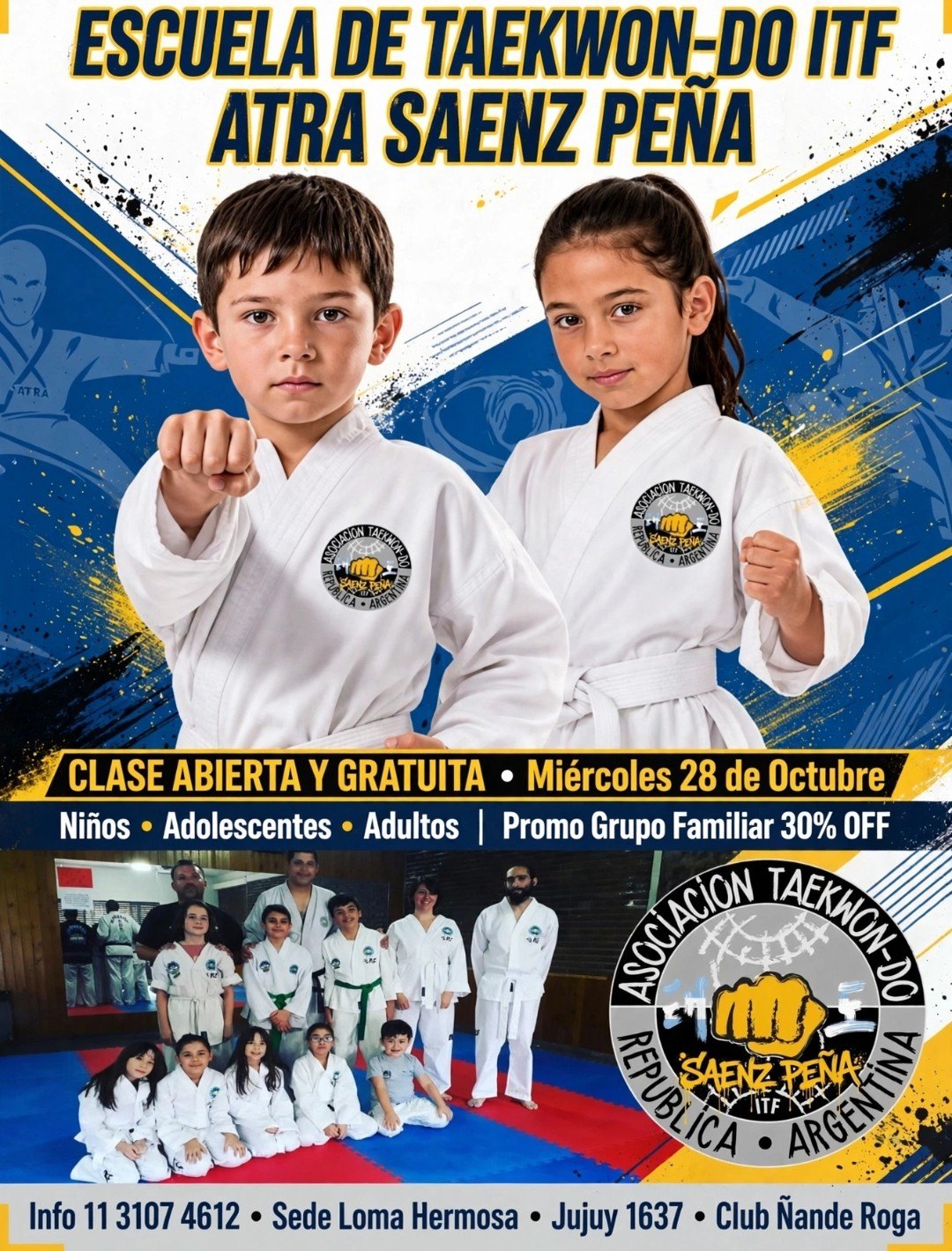 Afiche de la clase abierta y gratuita del miércoles 28 de octubre a las 19 hs en la sede de Loma Hermosa