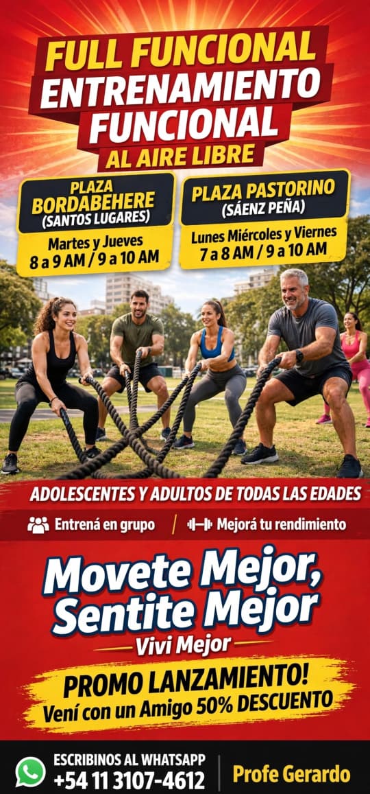 Afiche del Full Funcional al aire libre en las plazas Bordabehere y Pastorino